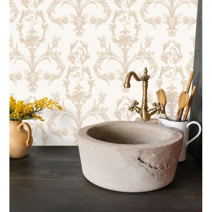 Papel pintado damasco de querubines fondo blanco roto - Cupid Arcadian 684413