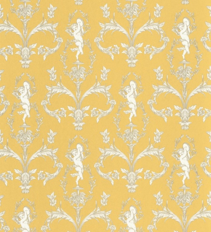 Papel pintado damasco de querubines fondo amarillo mostaza - Cupid Arcadian 684414