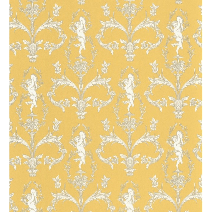 Papel pintado damasco de querubines fondo amarillo mostaza - Cupid Arcadian 684414