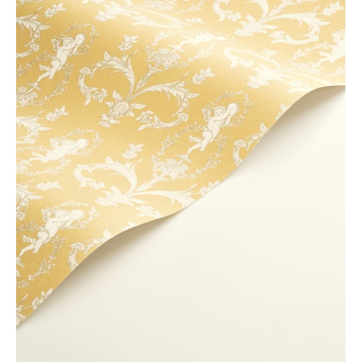 Papel pintado damasco de querubines fondo amarillo mostaza - Cupid Arcadian 684414
