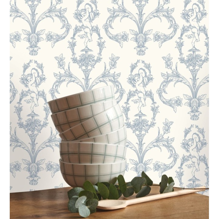 Papel pintado damasco de querubines fondo azul real - Cupid Arcadian 684415
