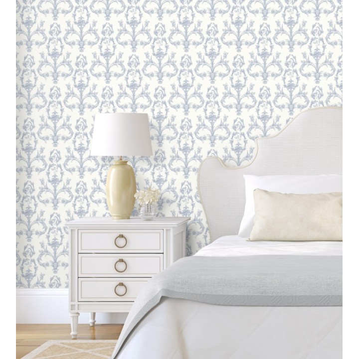 Papel pintado damasco de querubines fondo azul real - Cupid Arcadian 684415