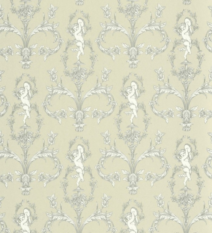 Papel pintado damasco de querubines fondo verde celadón - Cupid Arcadian 684416