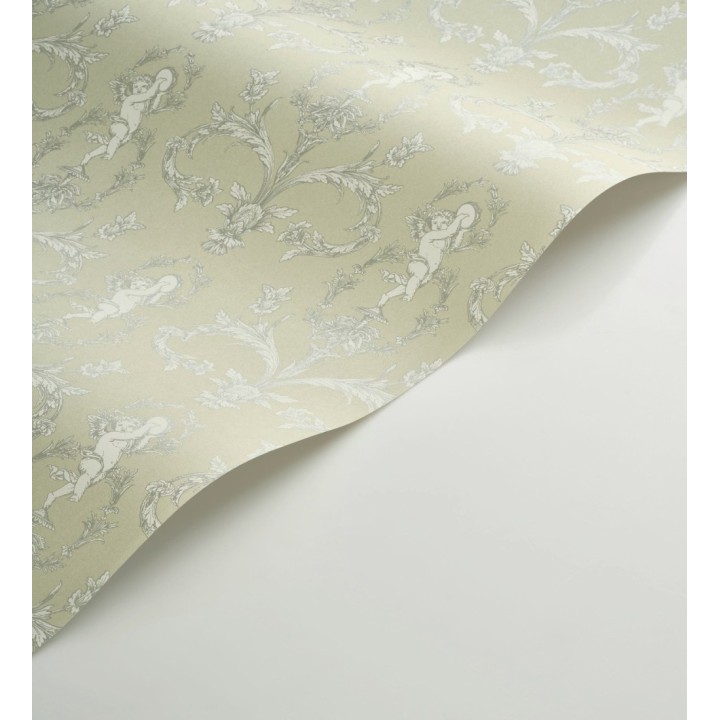 Papel pintado damasco de querubines fondo verde celadón - Cupid Arcadian 684416