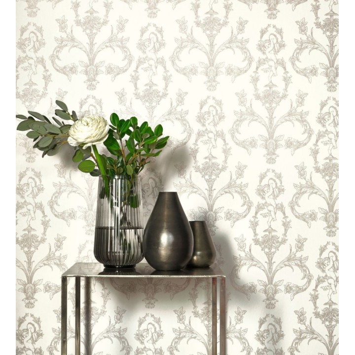 Papel pintado damasco de querubines fondo blanco roto - Cupid Arcadian 684417