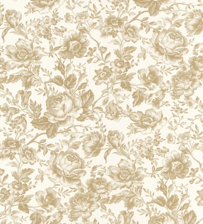 Papel pintado rosas vintage mostaza y crema - Rosa Engraved 684418