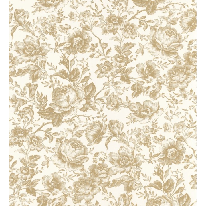 Papel pintado rosas vintage mostaza y crema - Rosa Engraved 684418