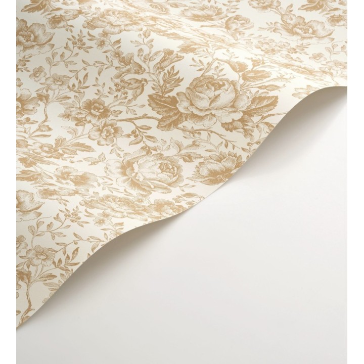 Papel pintado rosas vintage mostaza y crema - Rosa Engraved 684418