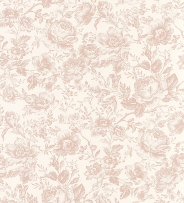 Papel pintado rosas vintage rosa pastel y crema - Rosa Engraved 684419