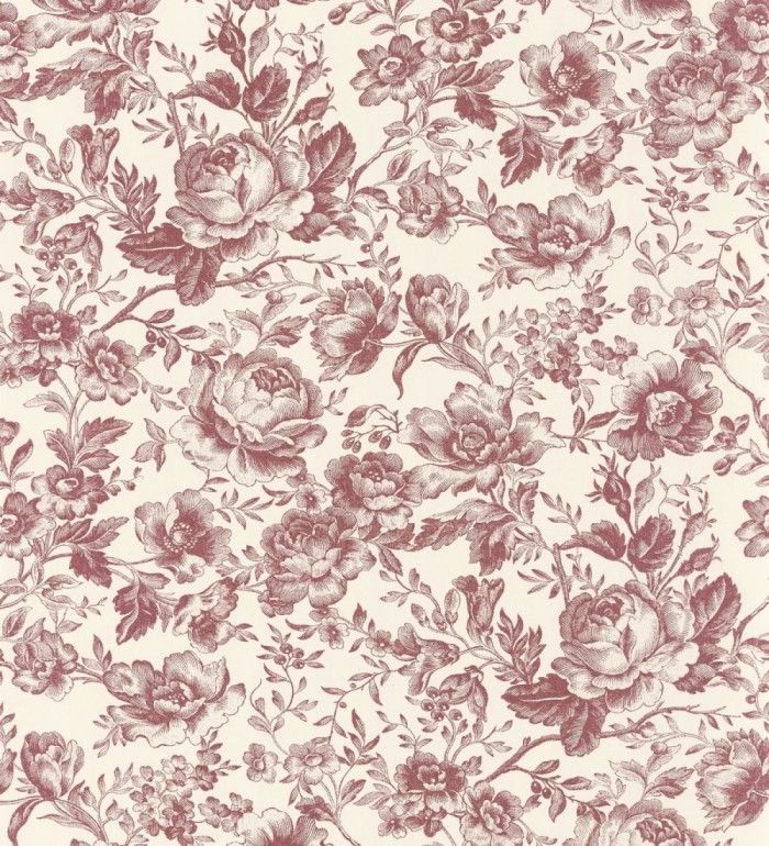 Papel pintado rosas vintage granate y crema - Rosa Engraved 684421