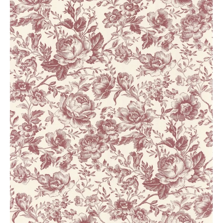 Papel pintado rosas vintage granate y crema - Rosa Engraved 684421