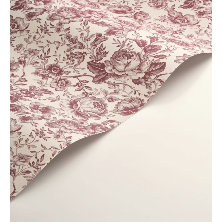 Papel pintado rosas vintage granate y crema - Rosa Engraved 684421
