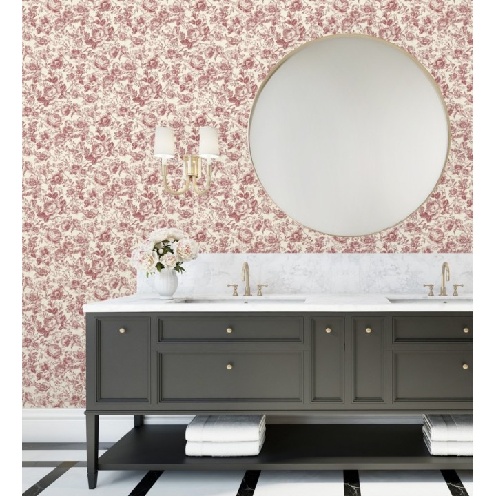 Papel pintado rosas vintage granate y crema - Rosa Engraved 684421