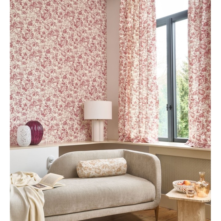 Papel pintado rosas vintage granate y crema - Rosa Engraved 684421