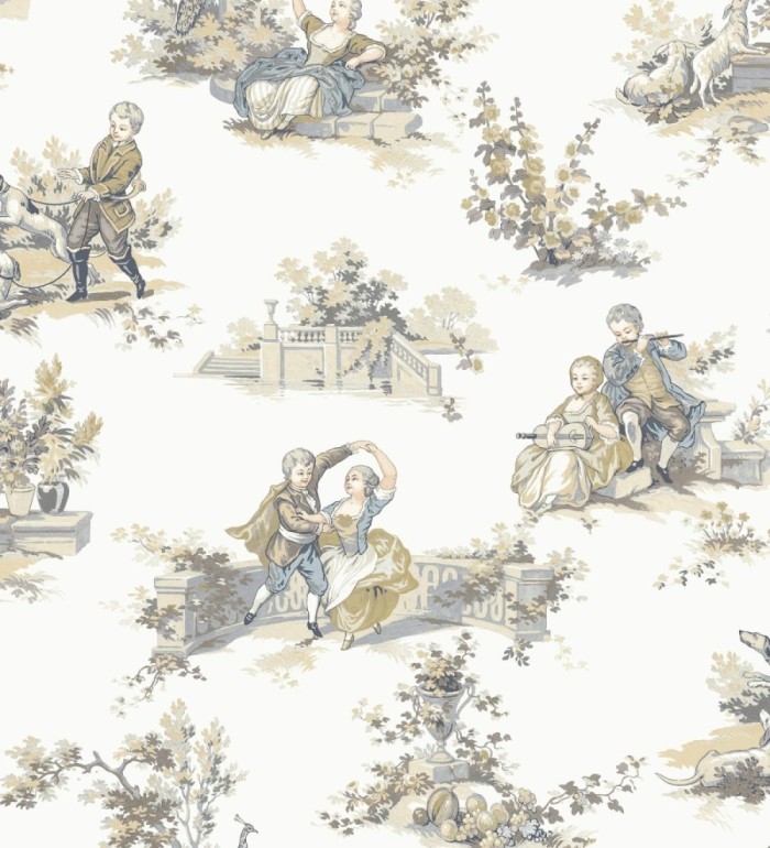 Papel pintado toile de jouy con escenas románticas en el jardín - Lafayette Entertaining 684423