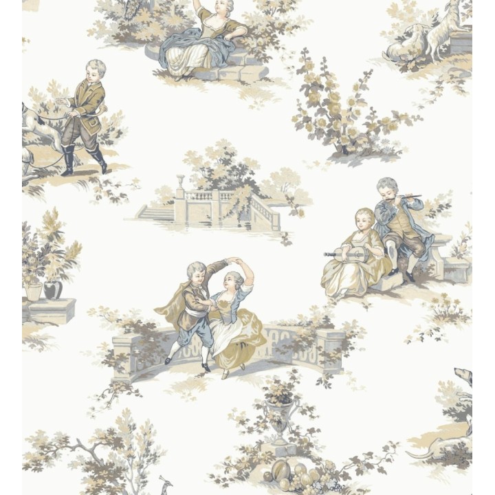 Papel pintado toile de jouy con escenas románticas en el jardín - Lafayette Entertaining 684423