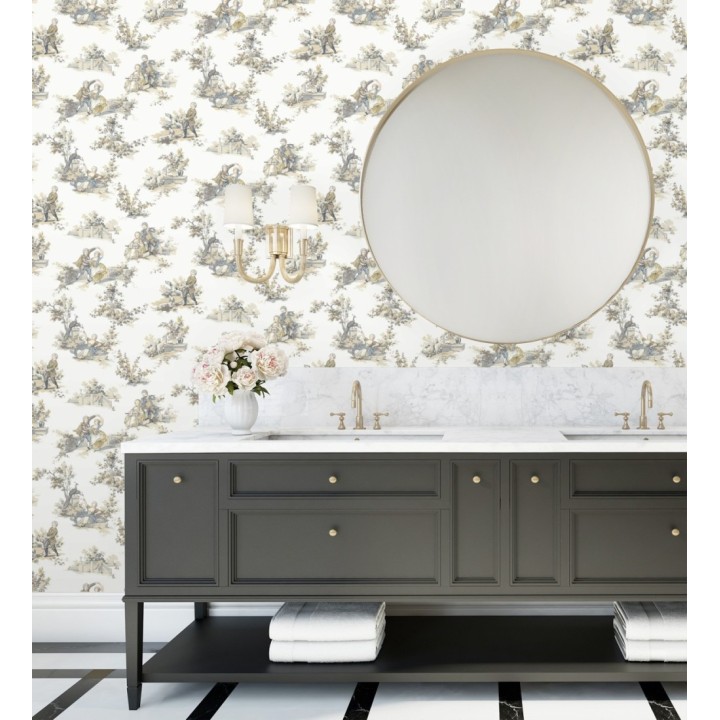 Papel pintado toile de jouy con escenas románticas en el jardín - Lafayette Entertaining 684423