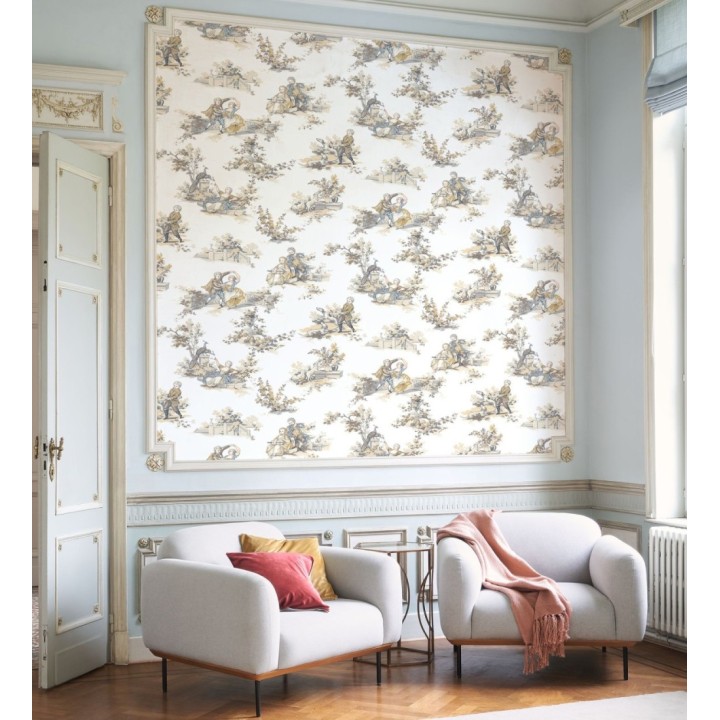 Papel pintado toile de jouy con escenas románticas en el jardín - Lafayette Entertaining 684423