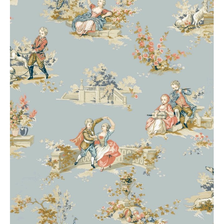 Papel pintado toile de jouy con escenas románticas en el jardín - Lafayette Entertaining 684424