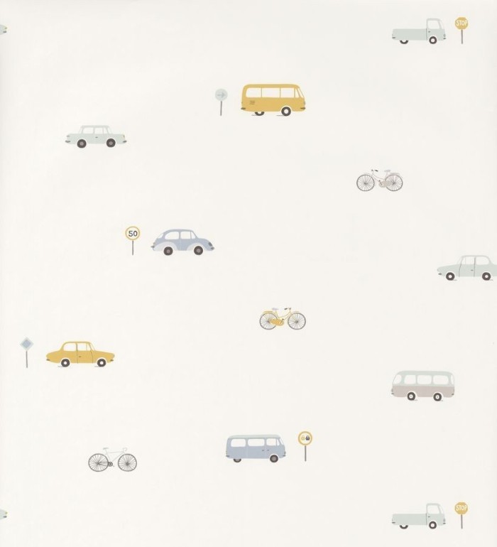 Papel pintado infantil de coches, autobuses y bicicletas - Little  Cars 126520