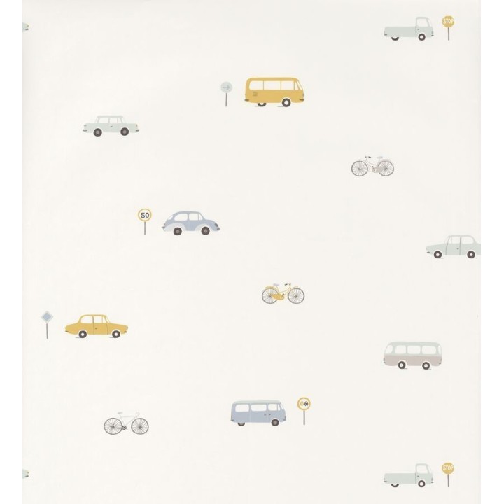 Papel pintado infantil de coches, autobuses y bicicletas - Little  Cars 126520
