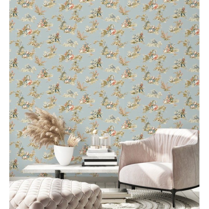 Papel pintado toile de jouy con escenas románticas en el jardín - Lafayette Entertaining 684424