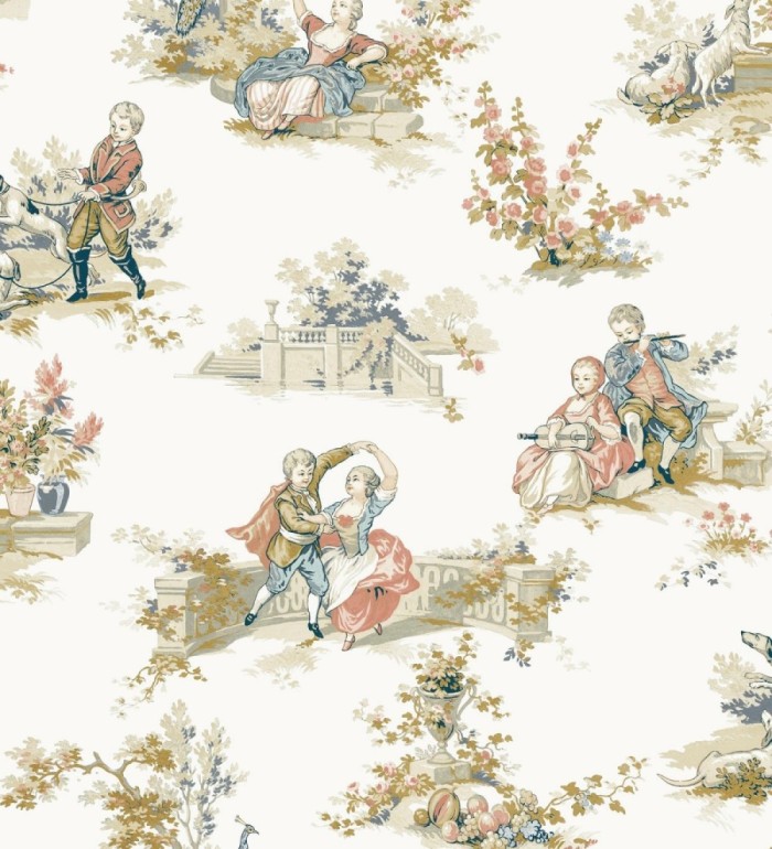 Papel pintado toile de jouy con escenas románticas en el jardín - Lafayette Entertaining 684425