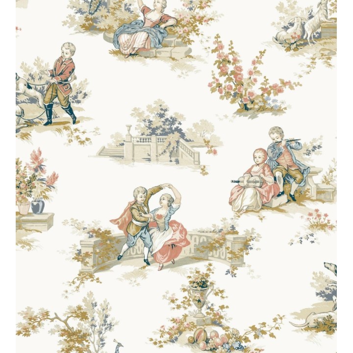 Papel pintado toile de jouy con escenas románticas en el jardín - Lafayette Entertaining 684425