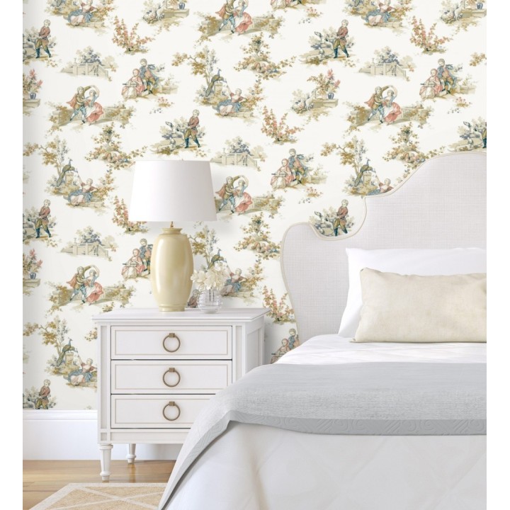 Papel pintado toile de jouy con escenas románticas en el jardín - Lafayette Entertaining 684425