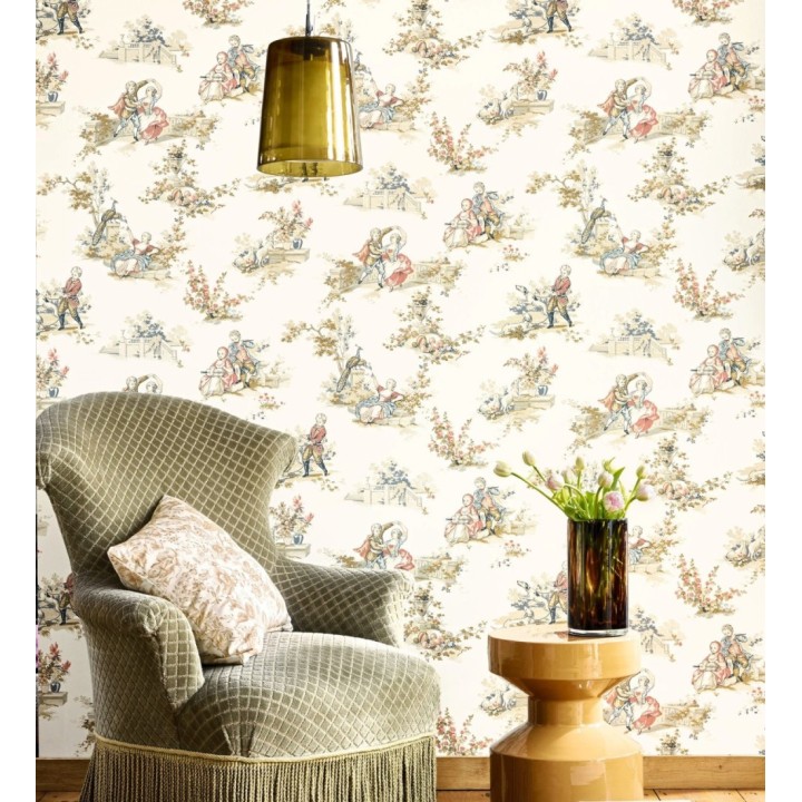 Papel pintado toile de jouy con escenas románticas en el jardín - Lafayette Entertaining 684425