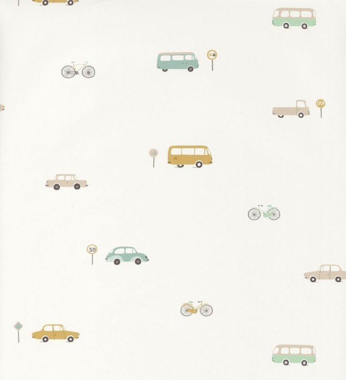Papel pintado infantil de coches, autobuses y bicicletas - Little  Cars 126521