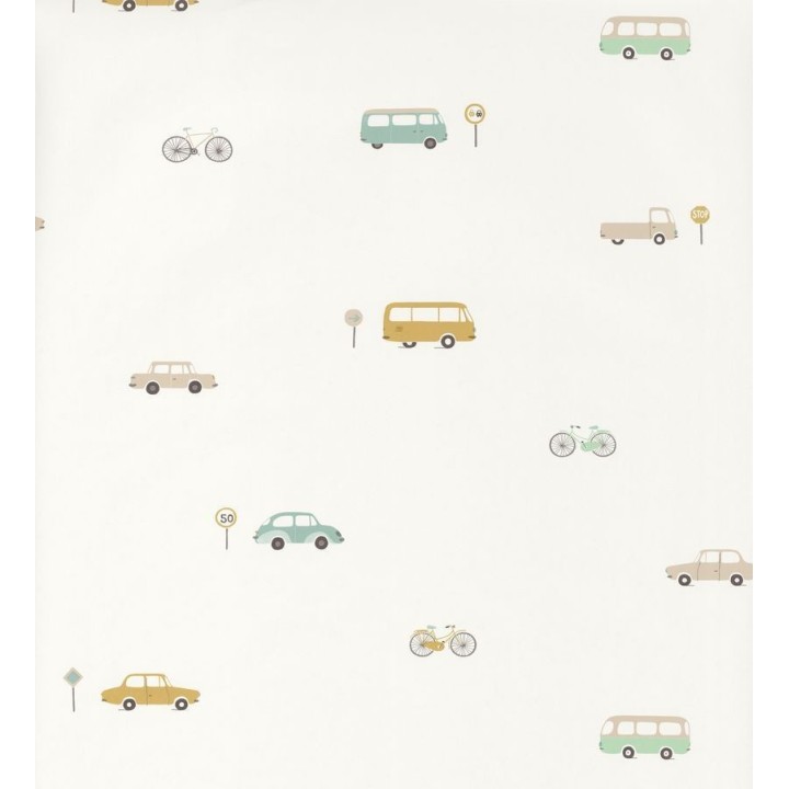 Papel pintado infantil de coches, autobuses y bicicletas - Little  Cars 126521