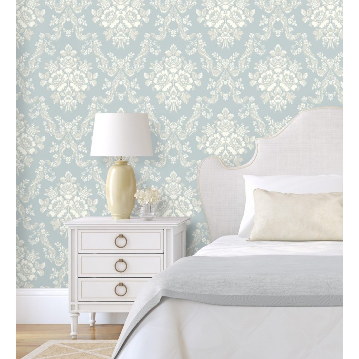 Papel pintado damasco azul reina empolvado estilo romántico - Adelheid Ornate 684427