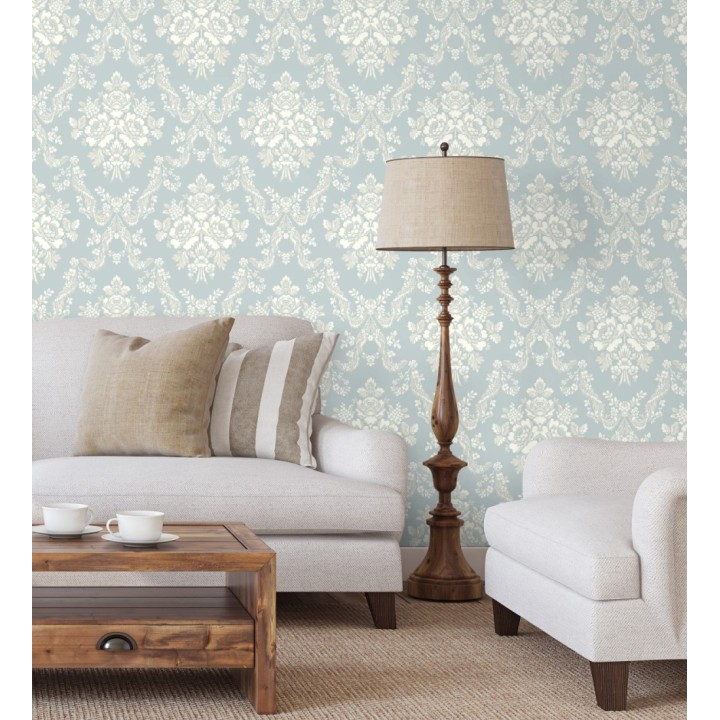 Papel pintado damasco azul reina empolvado estilo romántico - Adelheid Ornate 684427