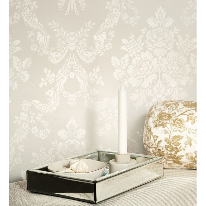 Papel pintado damasco beige neutro estilo romántico - Adelheid Ornate 684428