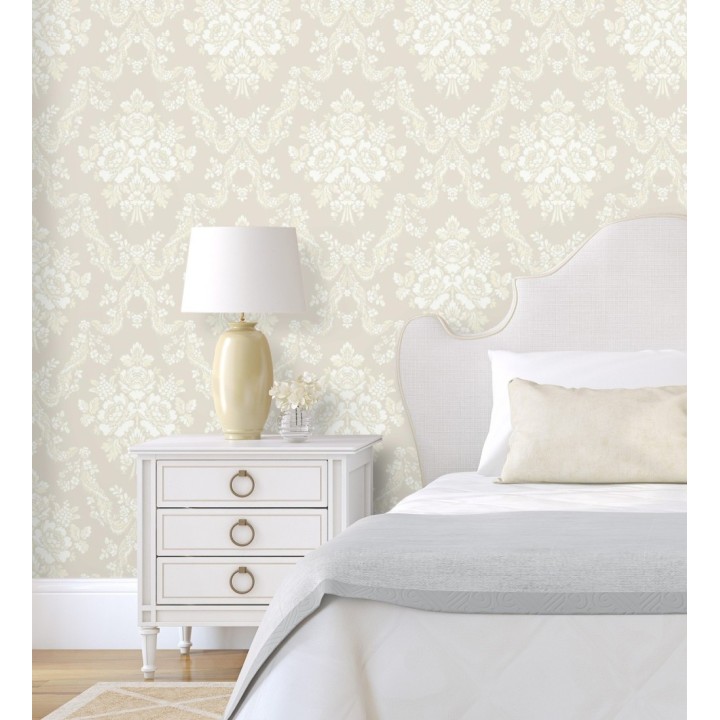 Papel pintado damasco beige neutro estilo romántico - Adelheid Ornate 684428