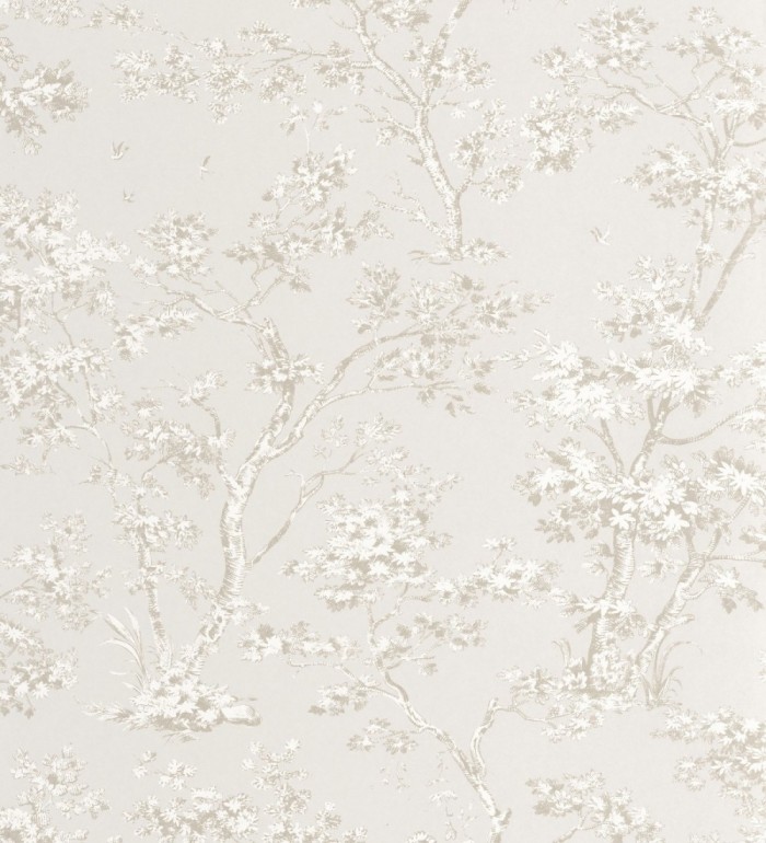 Papel pintadode árboles y ramas estilo toile de jouy fondo nácar - Nantes Arboreal 684429