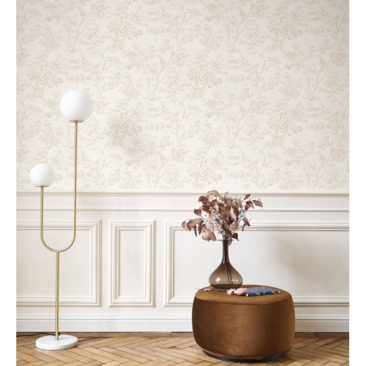 Papel pintadode árboles y ramas estilo toile de jouy fondo nácar - Nantes Arboreal 684429