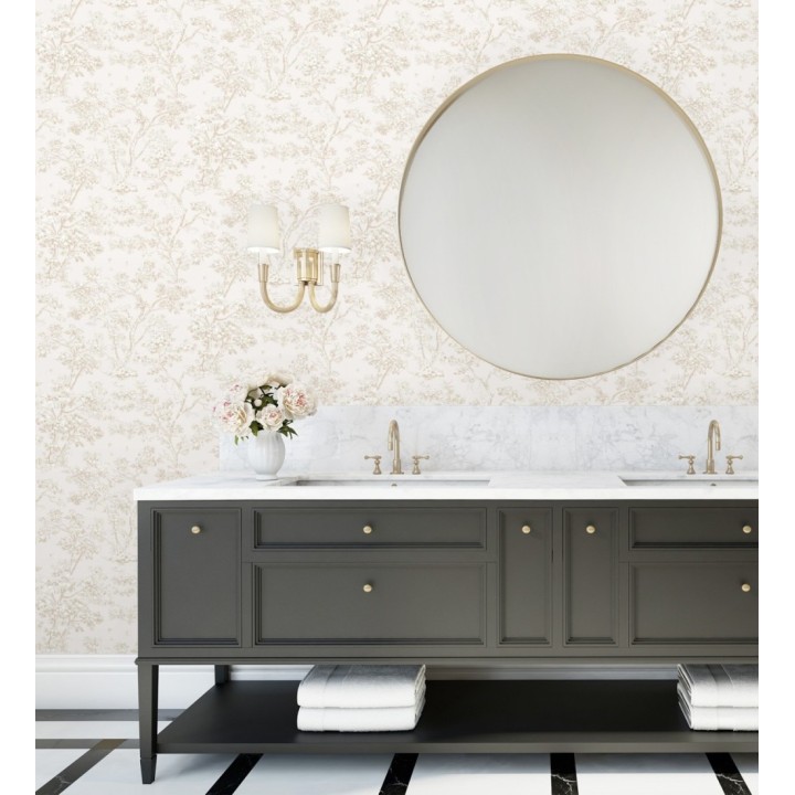 Papel pintadode árboles y ramas estilo toile de jouy fondo nácar - Nantes Arboreal 684429