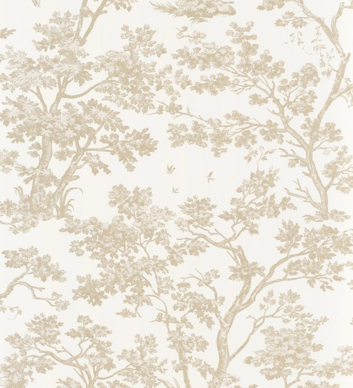 Papel pintadode árboles y ramas estilo toile de jouy fondo blanco roto - Nantes Arboreal 684430