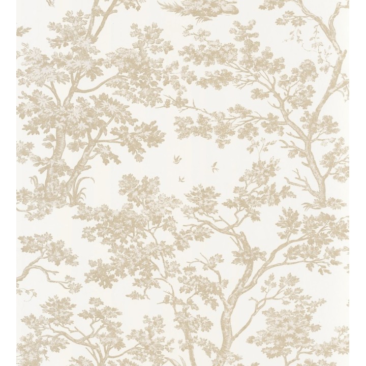 Papel pintadode árboles y ramas estilo toile de jouy fondo blanco roto - Nantes Arboreal 684430