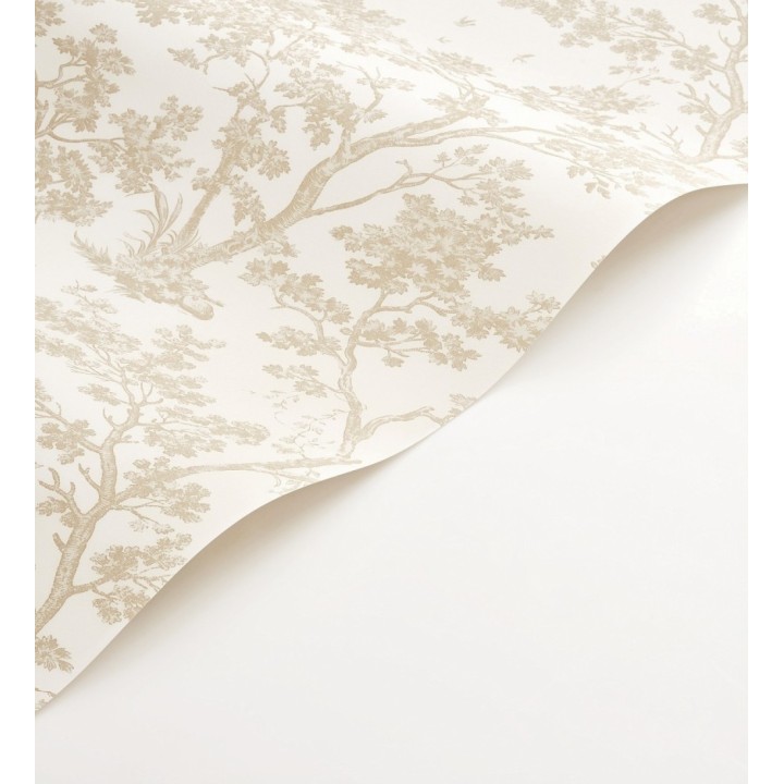 Papel pintadode árboles y ramas estilo toile de jouy fondo blanco roto - Nantes Arboreal 684430