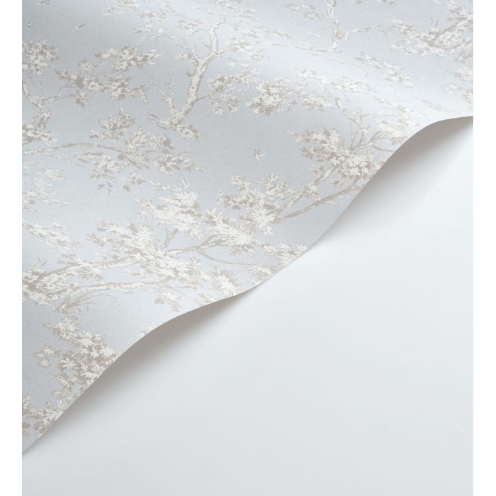 Papel pintadode árboles y ramas estilo toile de jouy fondo azul glaciar - Nantes Arboreal 684431