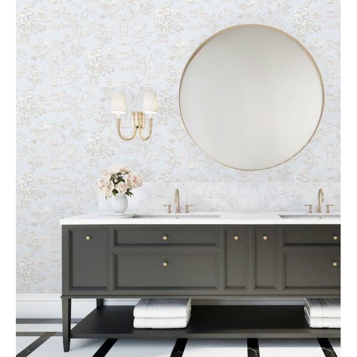 Papel pintadode árboles y ramas estilo toile de jouy fondo azul glaciar - Nantes Arboreal 684431