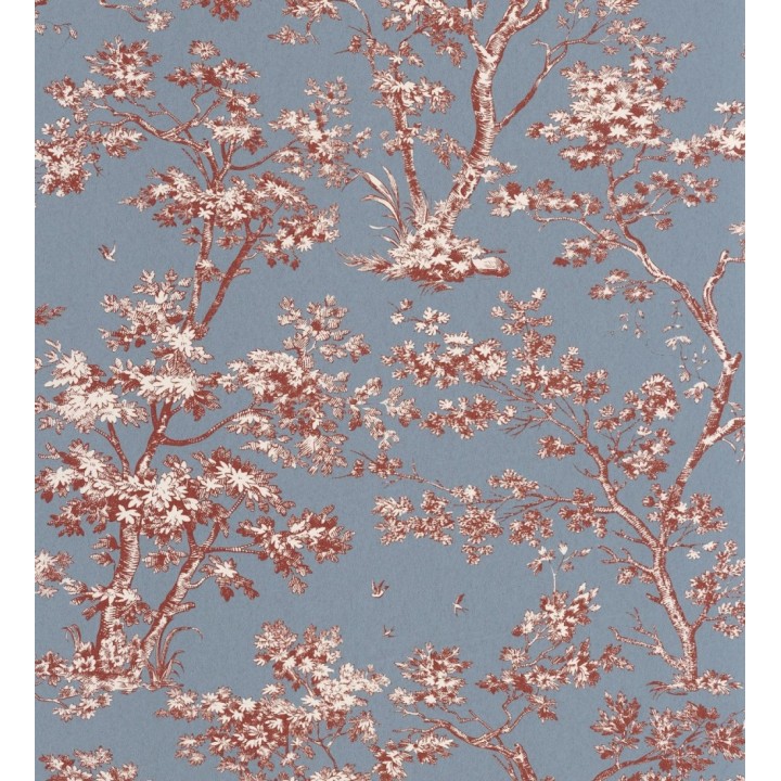 Papel pintadode árboles y ramas estilo toile de jouy fondo azul crepúsculo - Nantes Arboreal 684432