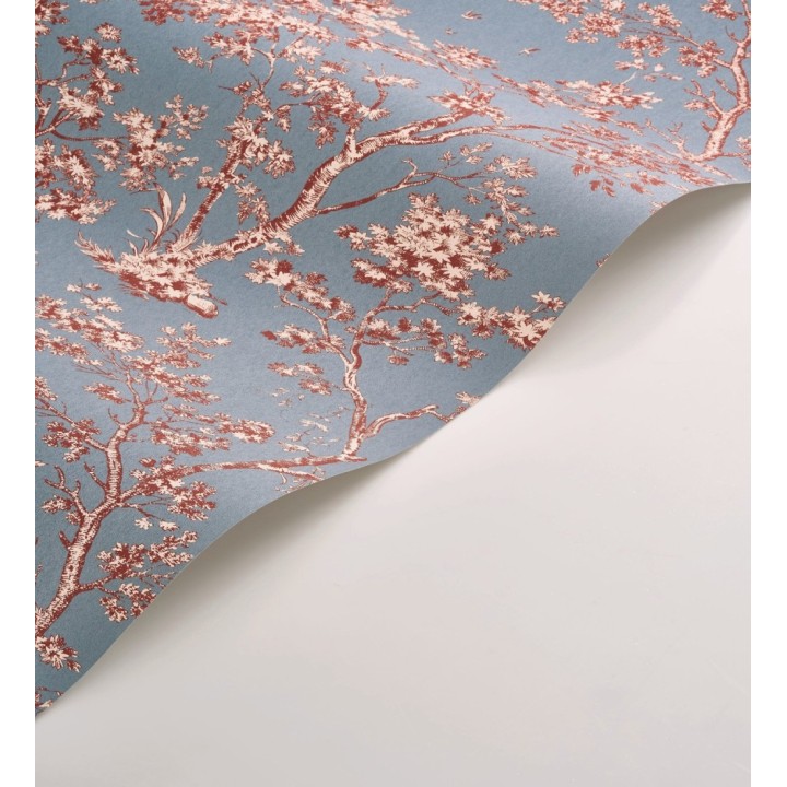 Papel pintadode árboles y ramas estilo toile de jouy fondo azul crepúsculo - Nantes Arboreal 684432