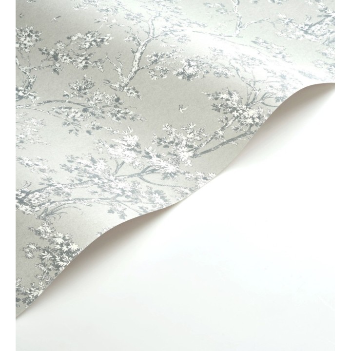 Papel pintadode árboles y ramas estilo toile de jouy fondo verde celadón - Nantes Arboreal 684433