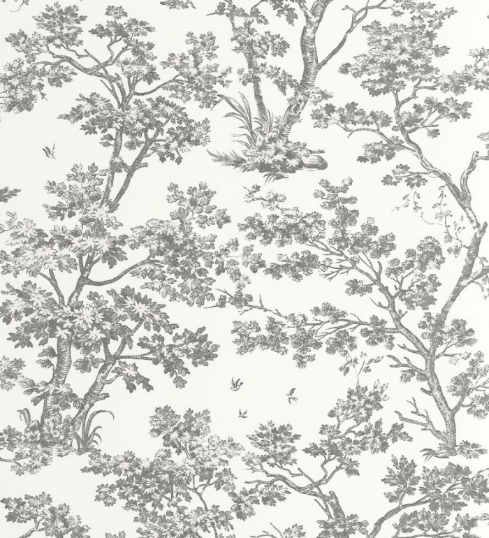 Papel pintadode árboles y ramas estilo toile de jouy fondo blanco - Nantes Arboreal 684435