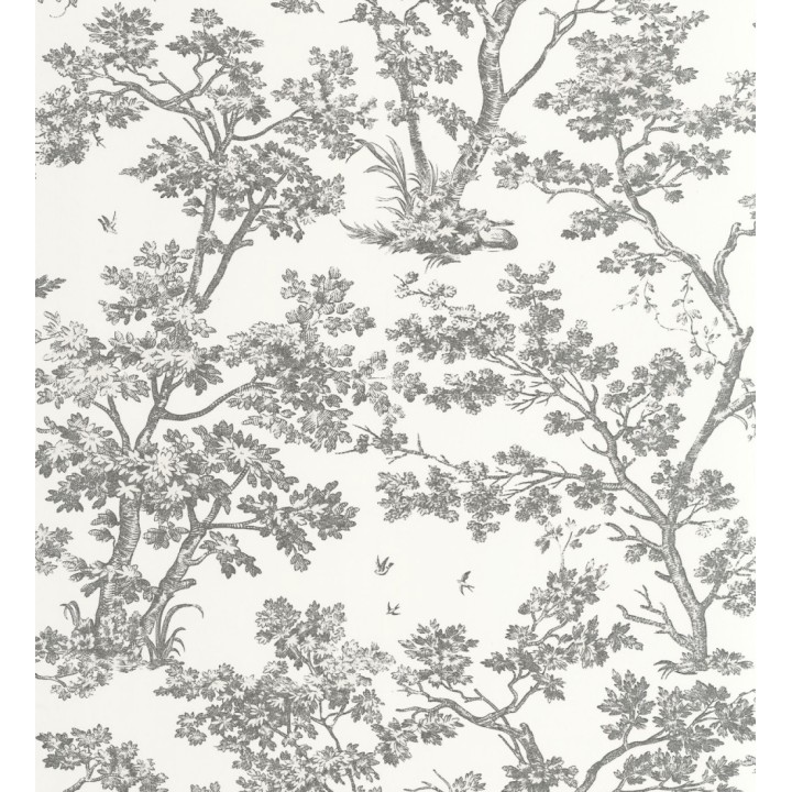 Papel pintadode árboles y ramas estilo toile de jouy fondo blanco - Nantes Arboreal 684435