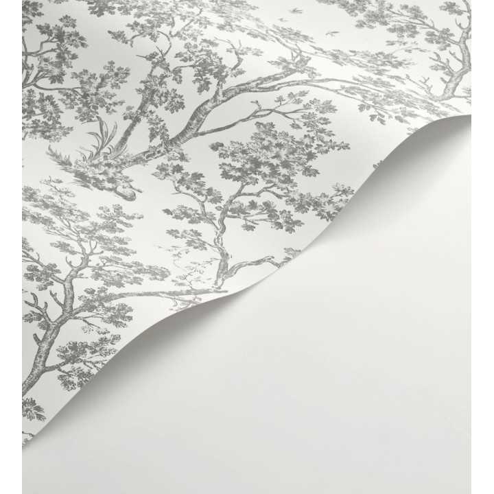 Papel pintadode árboles y ramas estilo toile de jouy fondo blanco - Nantes Arboreal 684435